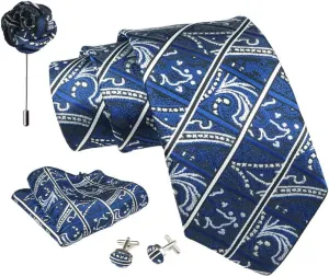 Striped Ties For Men  Tie Set With Pocket Square Cufflinks & Flower Brooch Pin For Mens (APN4) (Pack of 4)