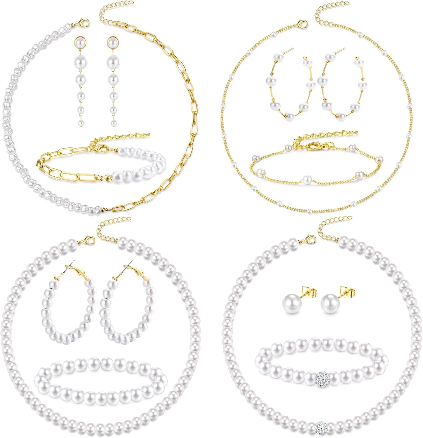 Subiceto 12-Piece Pearl Necklace Set and Earring Set with Pearl Bracelet and Choker for Women's Wedding Accessories