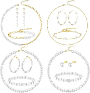 Subiceto 12-Piece Pearl Necklace Set and Earring Set with Pearl Bracelet and Choker for Women's Wedding Accessories