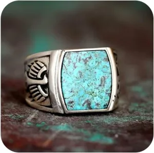 SUKKCCNO Vintage 925 Silver Hawk Turquoise Ring for Men Turkey Handmade Engrave Classic Eagle Ring Boho Square Nartual Stone Rings Jewelry Gift for Women and Men