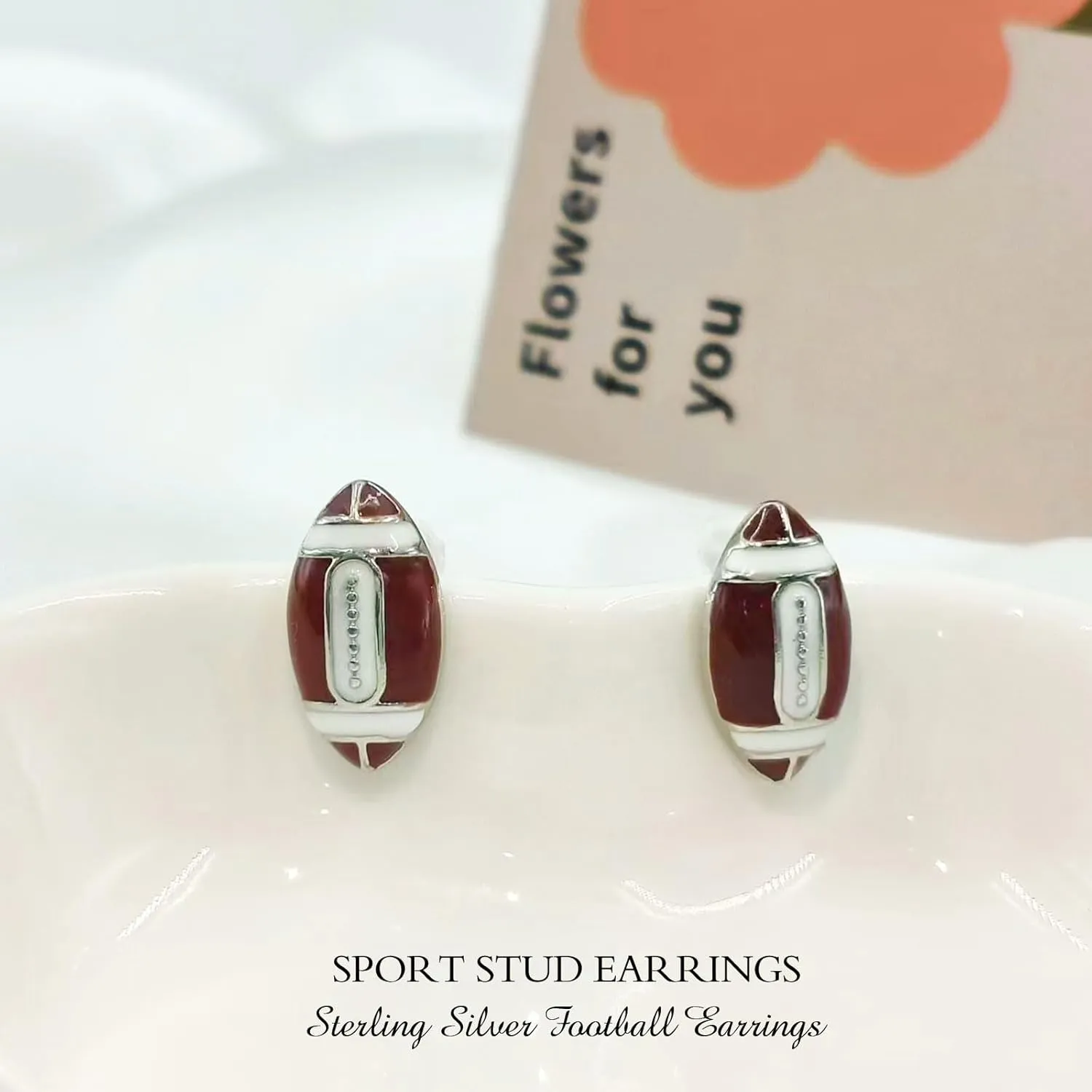 Super Bowl Football Rugby Ball Stud Earrings, Sterling Silver Sport Earrings for Women Girls, Hypoallergenic Rugby Earrings Sports Lovers Earrings for Football Lovers Fan Gifts Jewelry