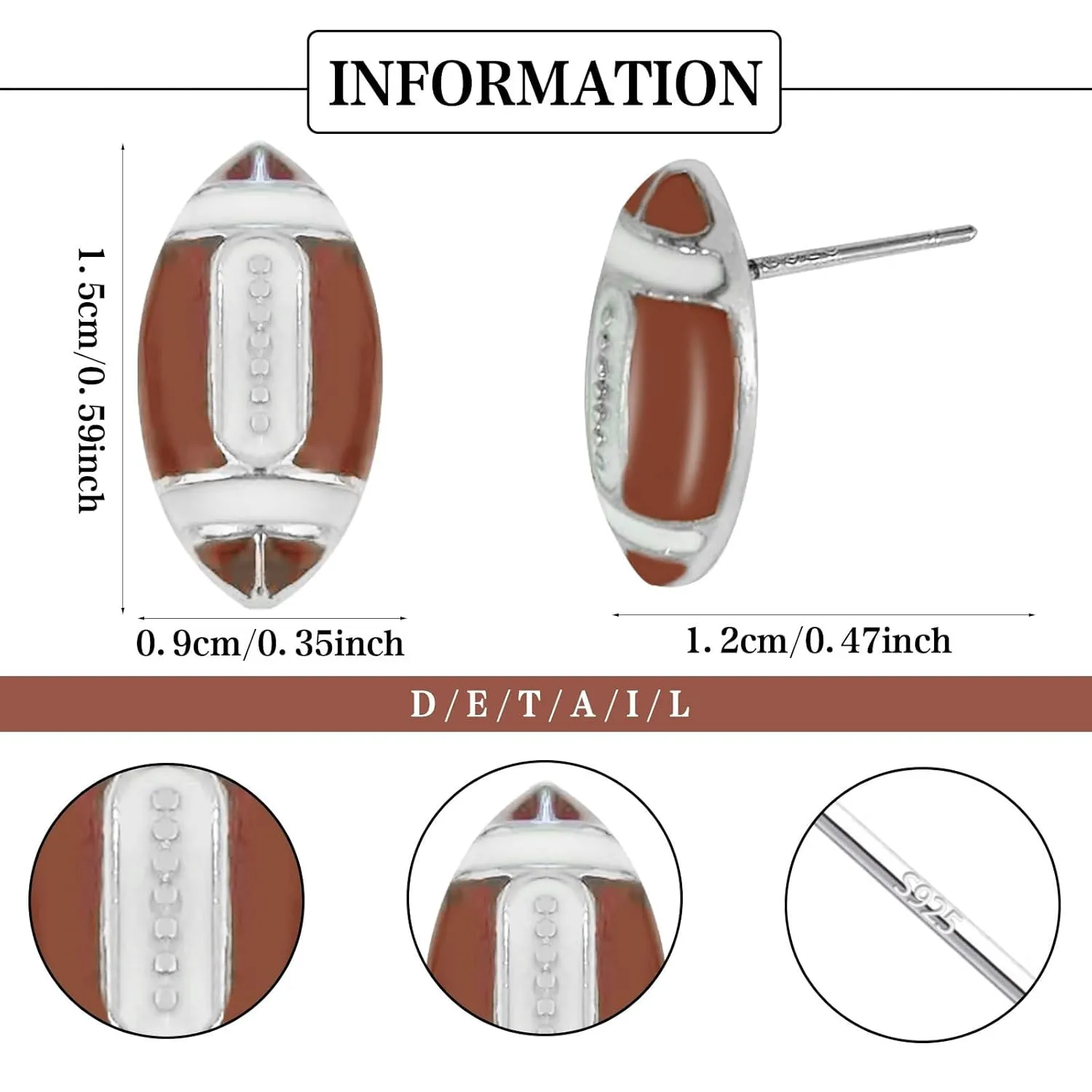 Super Bowl Football Rugby Ball Stud Earrings, Sterling Silver Sport Earrings for Women Girls, Hypoallergenic Rugby Earrings Sports Lovers Earrings for Football Lovers Fan Gifts Jewelry