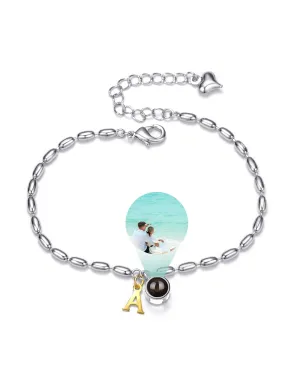 SUPHELPU Personalized Initial Charm Bracelet for Women Girl, Projection Bracelet with Picture Inside, Custom Photo Picture Jewelry, Customized Gifts for Teacher Graduation Memorial Birthday