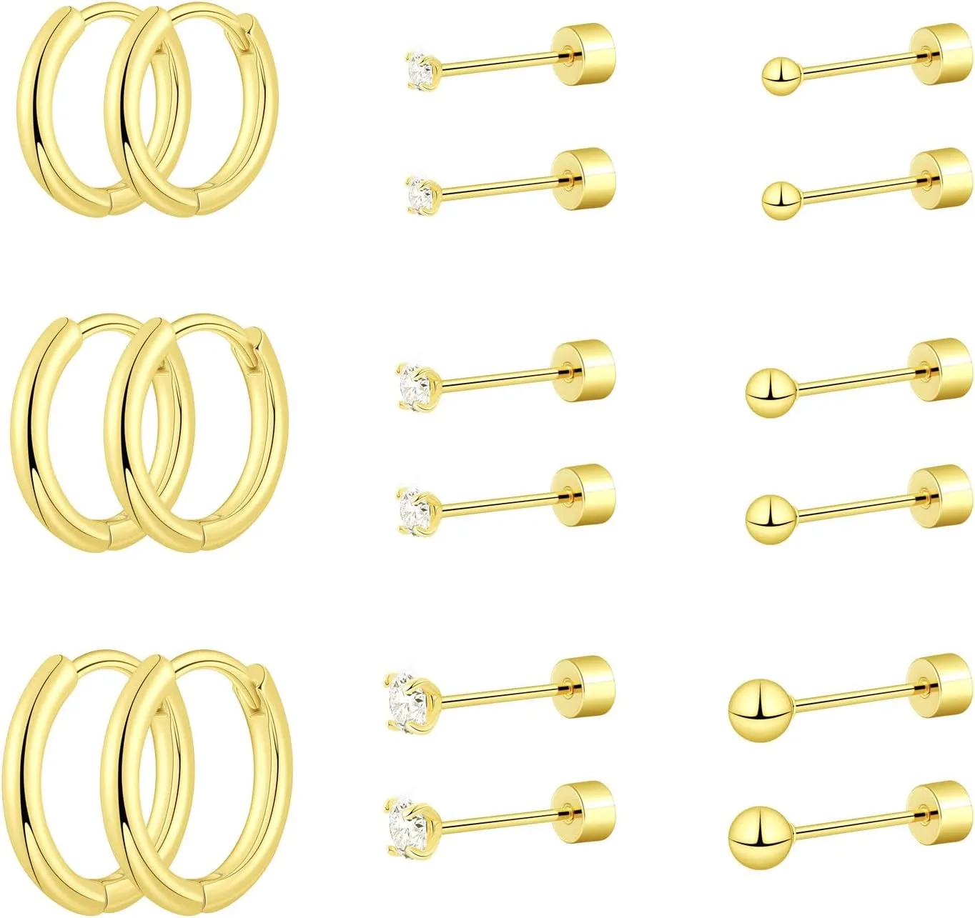 Surgical Steel Earrings Set for WomenHypoallergenic 14K GoldSterling Sliver Plated Huggie Hoop Earrings Lightweight Cartilage earrings