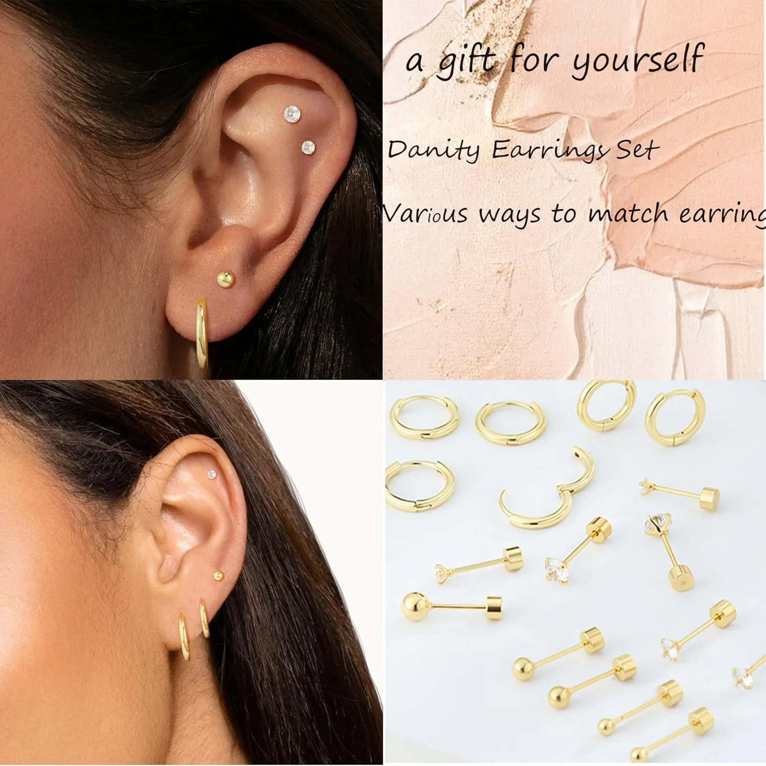 Surgical Steel Earrings Set for WomenHypoallergenic 14K GoldSterling Sliver Plated Huggie Hoop Earrings Lightweight Cartilage earrings