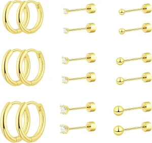 Surgical Steel Earrings Set for WomenHypoallergenic 14K GoldSterling Sliver Plated Huggie Hoop Earrings Lightweight Cartilage earrings