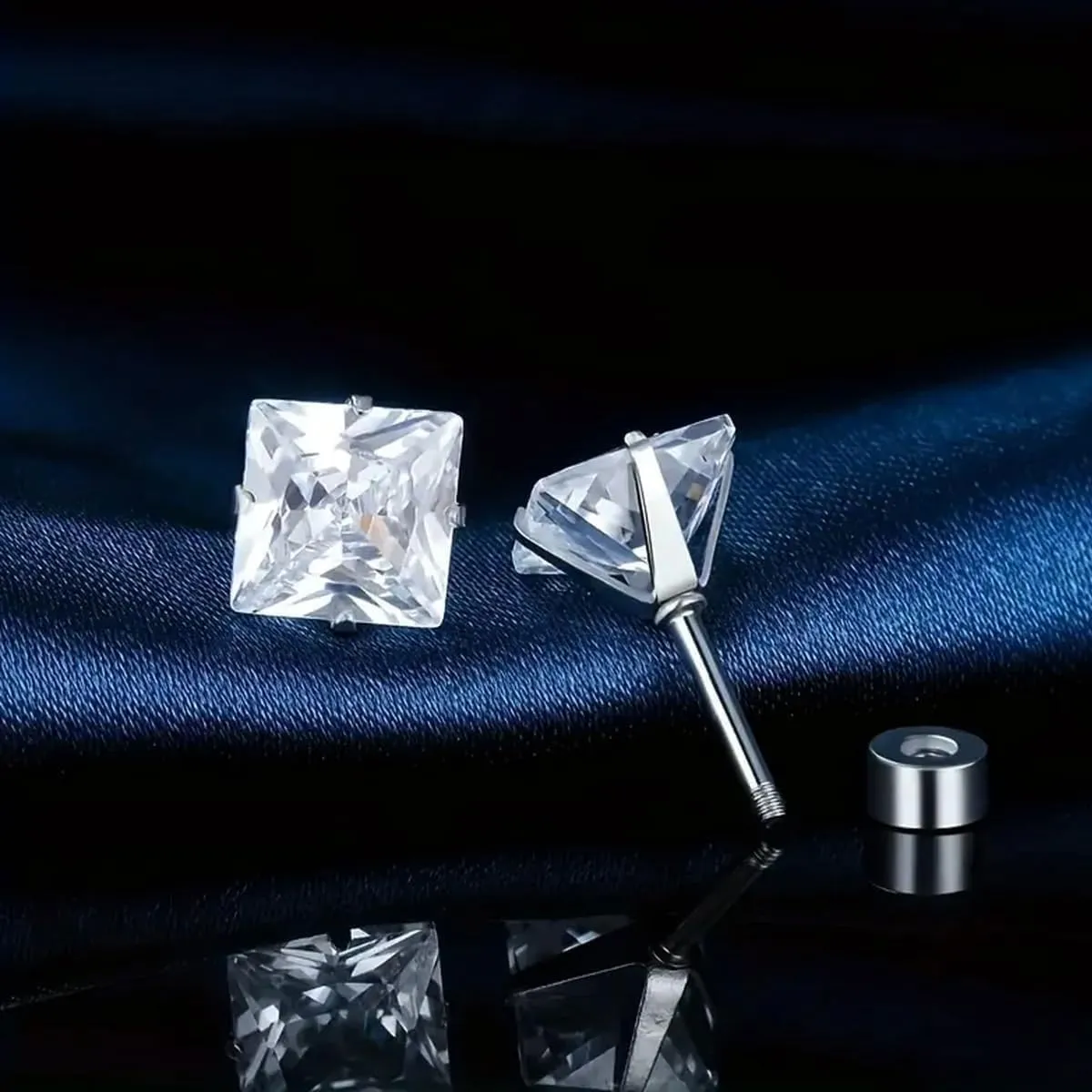Surgical Steel Studs Earrings for Women Men,Hypoallergenic Silver 14K Gold Plated Stainless Steel Square/Heart/Five-Point Star Shape Cubic Zirconia Studs Earrings for Sensitive Ears Cartilage Helix Piercing