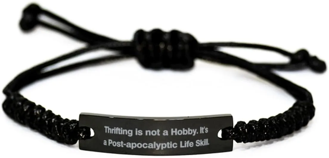 Surprise Thrifting Black Rope Bracelet, Thrifting is not a Hobby. It's a, Surprise Engraved Bracelet For Friends From Friends, Friendship, Friendship bracelet, Black friendship bracelet, Friendship