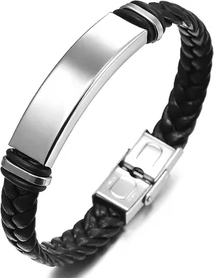 Suyi Men's Adjustable Bracelet Silicone Wrap Bracelet Stainless Steel Cuff Bracelet