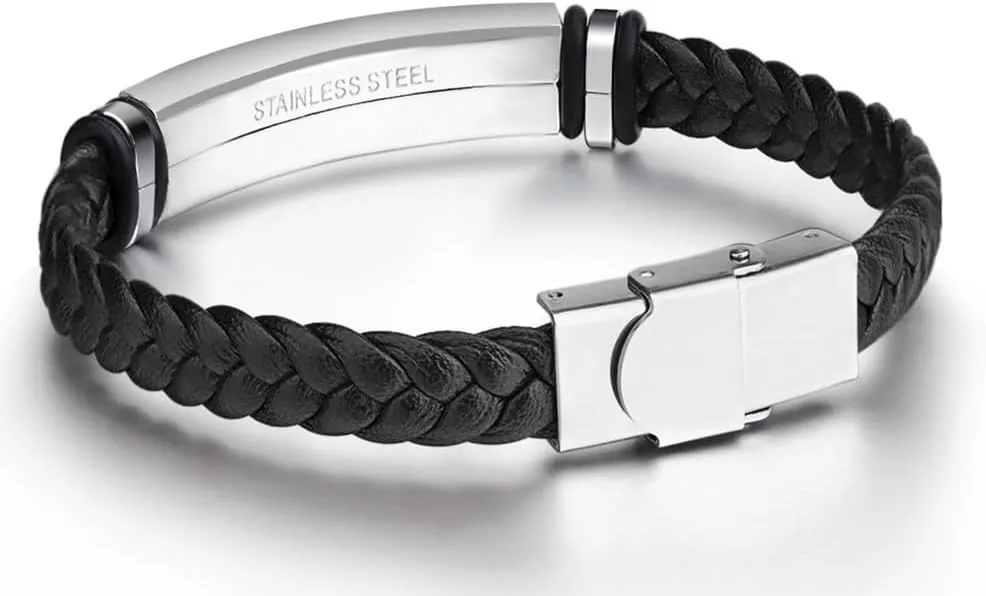 Suyi Men's Adjustable Bracelet Silicone Wrap Bracelet Stainless Steel Cuff Bracelet