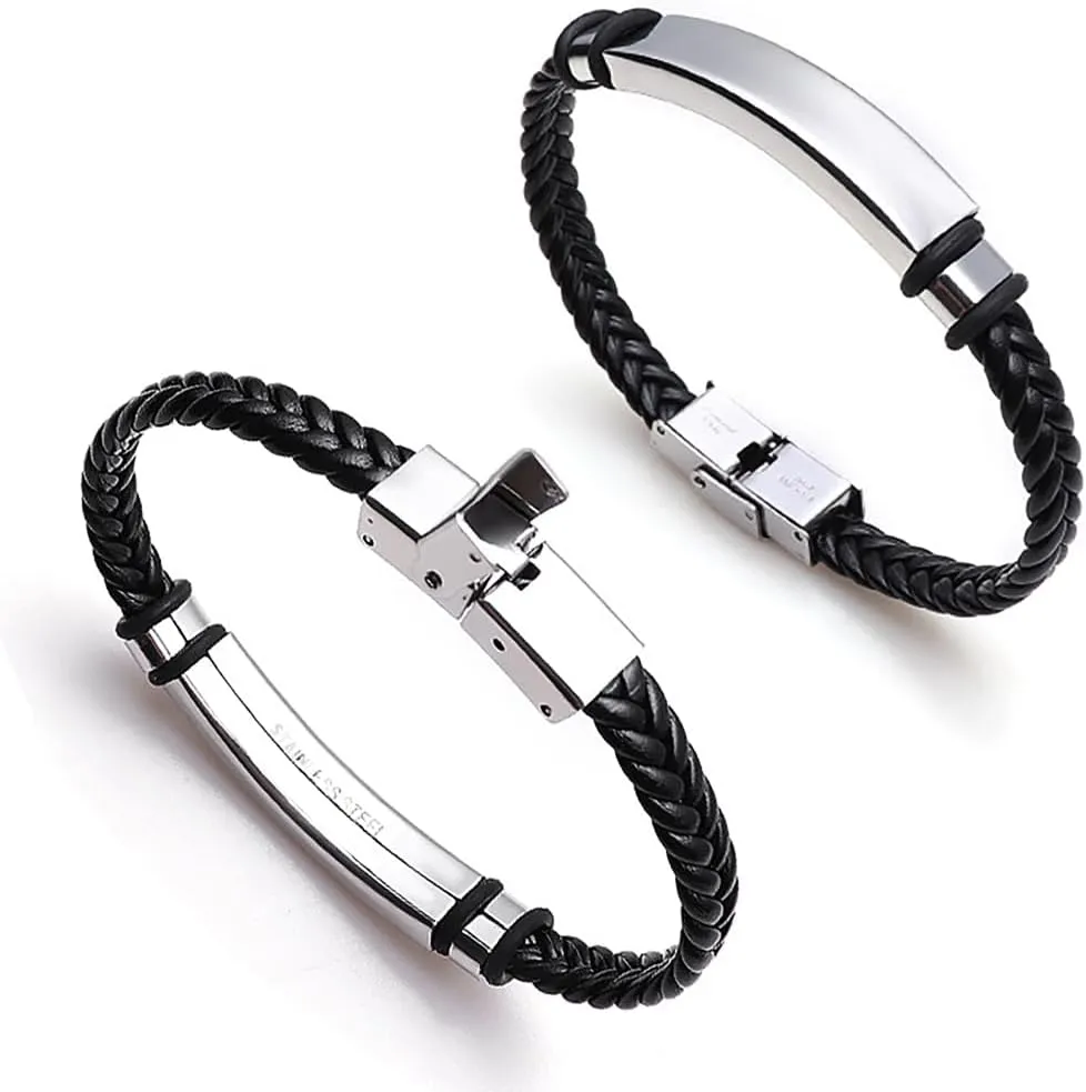 Suyi Men's Adjustable Bracelet Silicone Wrap Bracelet Stainless Steel Cuff Bracelet