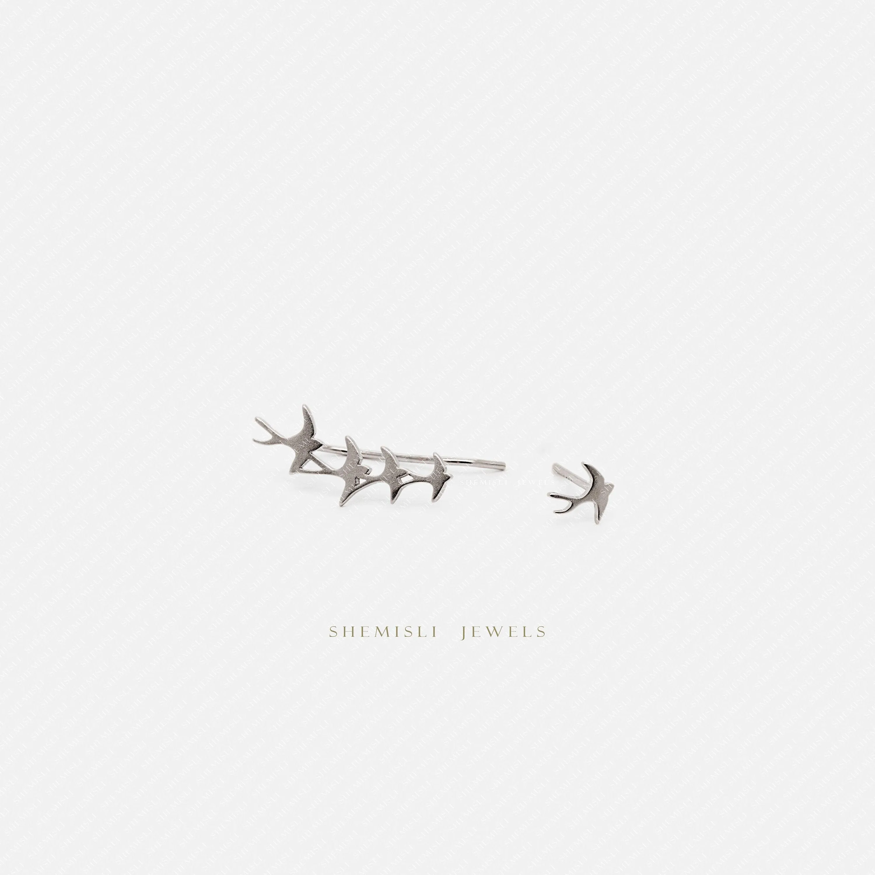 Swallow Bird Stud Earrings, Gold, Silver SHEMISLI SS446 ONE BKG