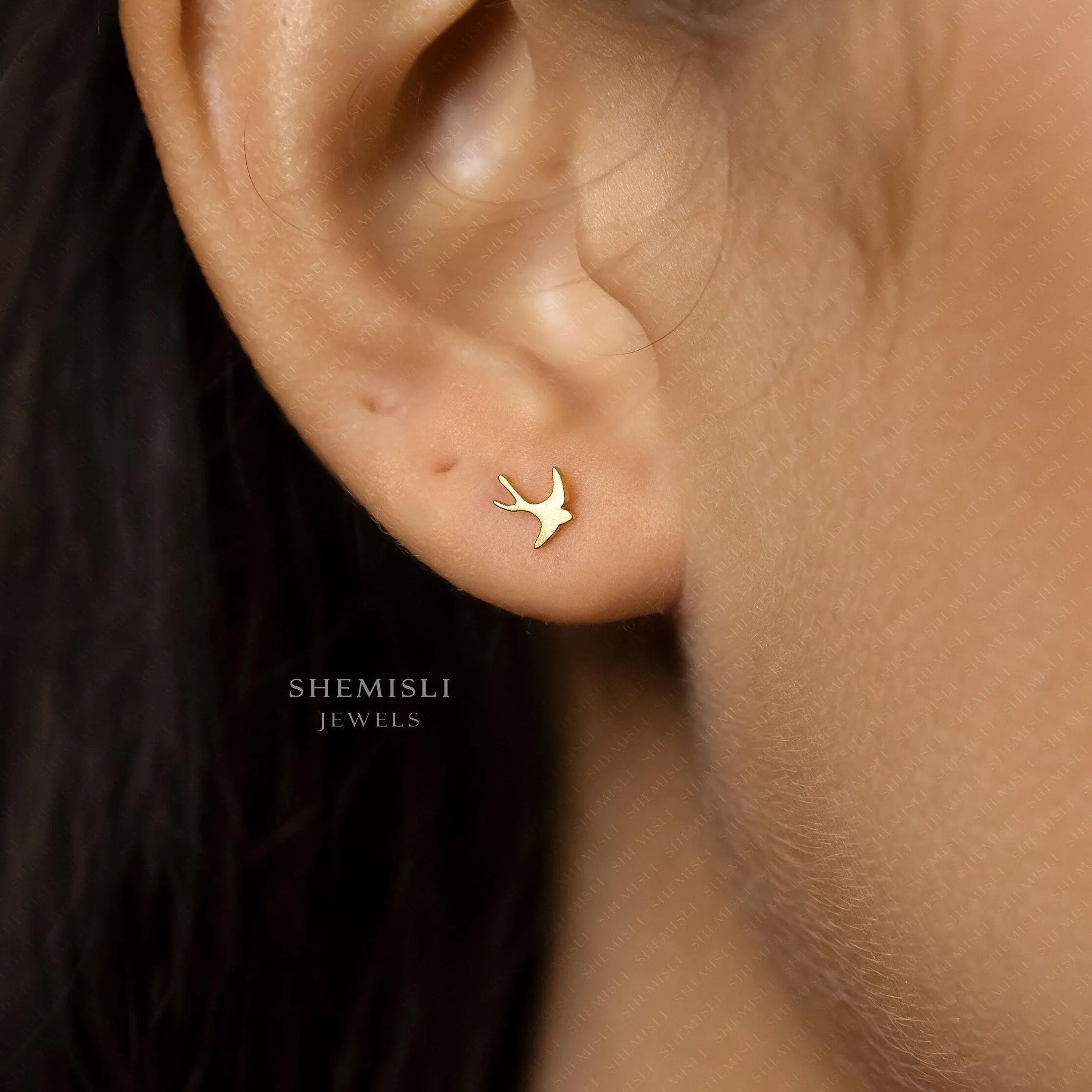 Swallow Bird Stud Earrings, Gold, Silver SHEMISLI SS446 ONE BKG
