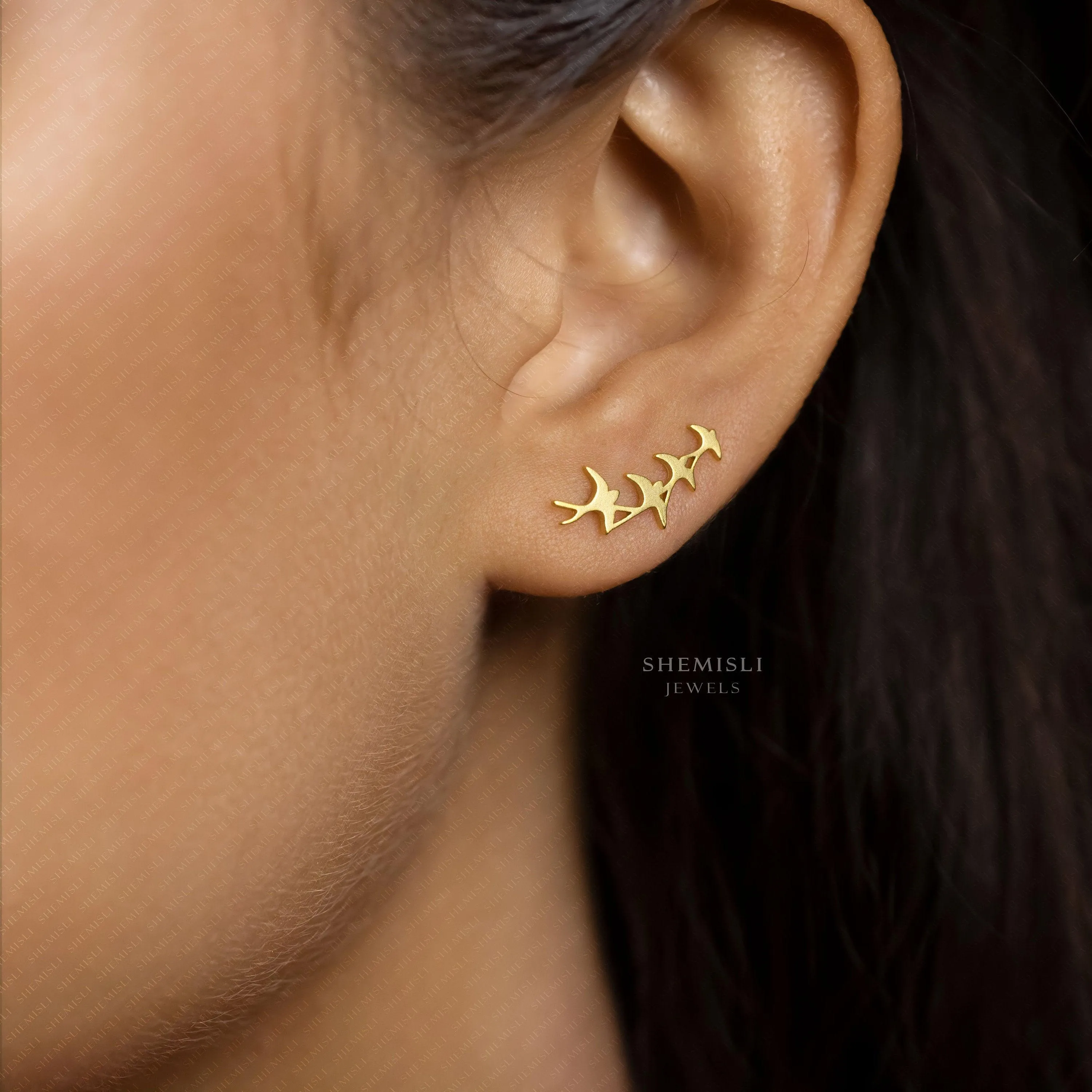 Swallow Bird Stud Earrings, Gold, Silver SHEMISLI SS446 ONE BKG