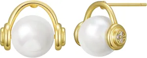 SWEETV 18K Gold Plated Pearl Earrings for Women, Trendy Pearl Stud Earrings, Dainty CZ Pearl and Gold Earrings Hypoallergenic Jewelry Gift