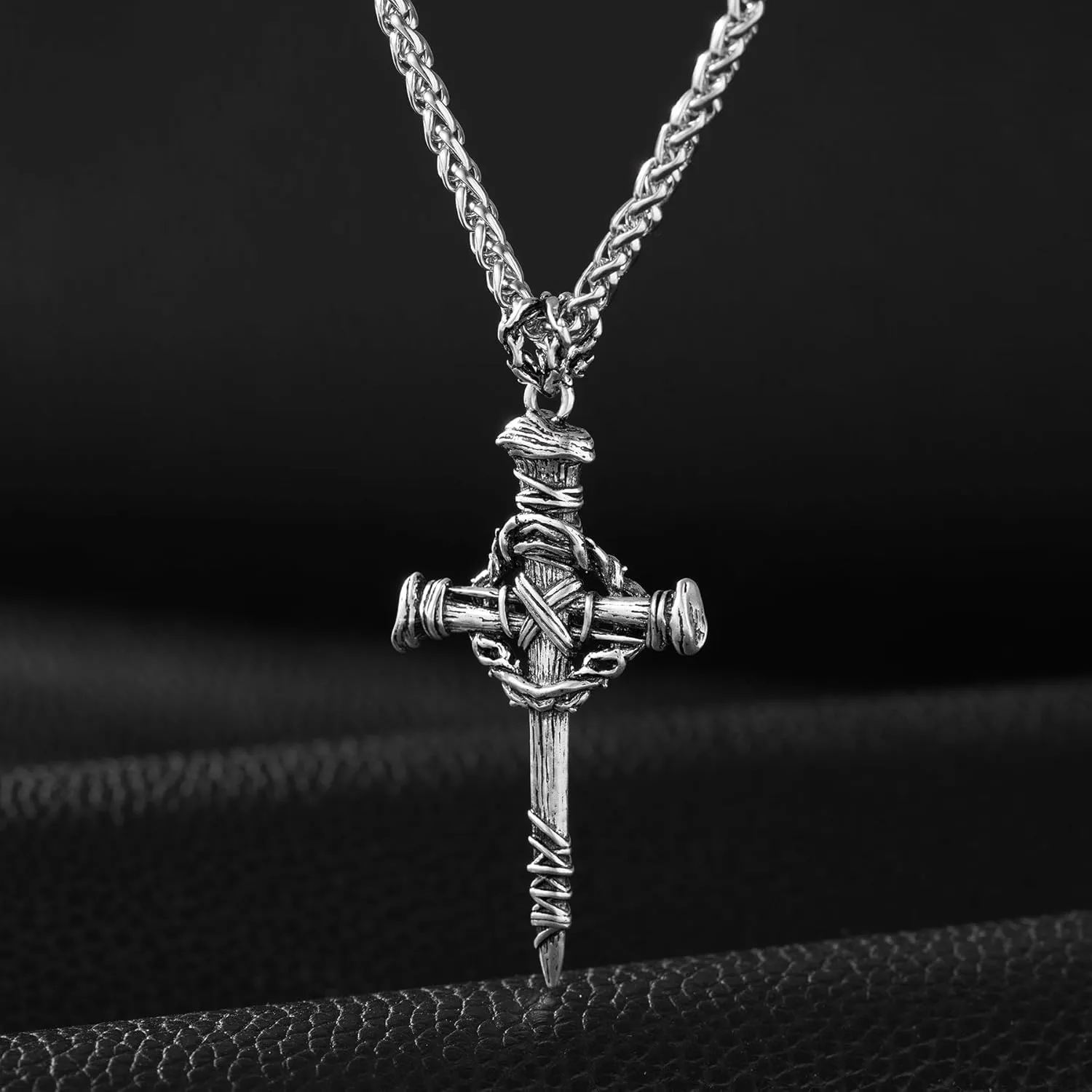 SWEETV Designer Oxidized Sterling Silver Cross Necklace for Men, Vintage Chunky Big Cross Pendant, Amulet Necklace Jewelry Gift for Men