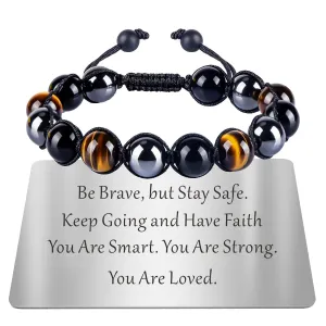 TAGOMEI Graduation Gifts for Him Men Boyfriend Son Bracelet Triple Protection Tiger Eye Black Obsidian Beaded Bracelets for Men with Engraved Wallet Card Inspirational Birthday Gifts for Men