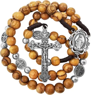 TALISMAN4U Olive Wood Rosary Beads Catholic Tertium Millennium Crucifix Miraculous Medal Centerpiece Handmade Wooden Rosaries for Men Women Religious Gift with Rosary Pouch & Prayer Card