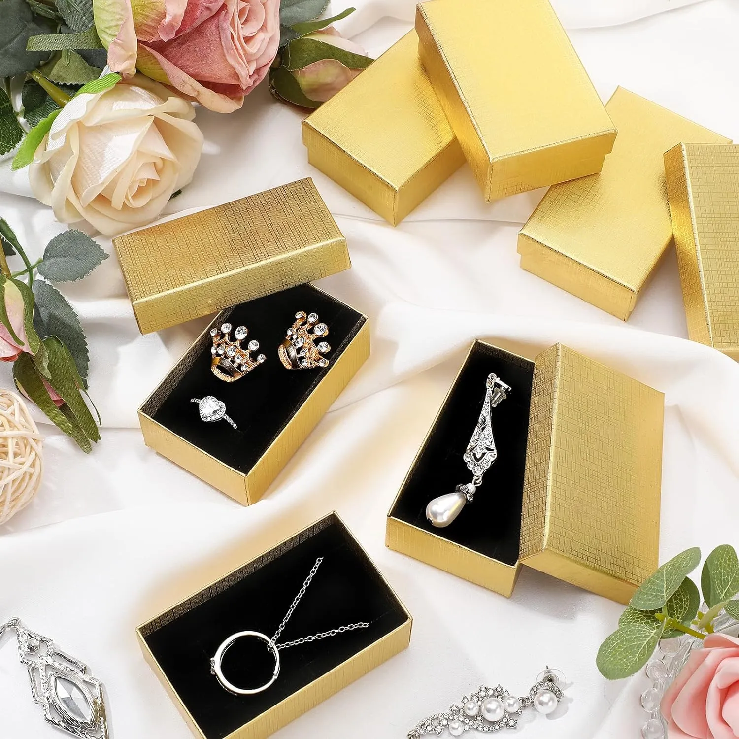 Tenceur 100 Pcs Jewelry Gift Boxes Bulk Kraft Jewelry Cardboard Boxes for Necklace Earring Bracelet Storage Package Display