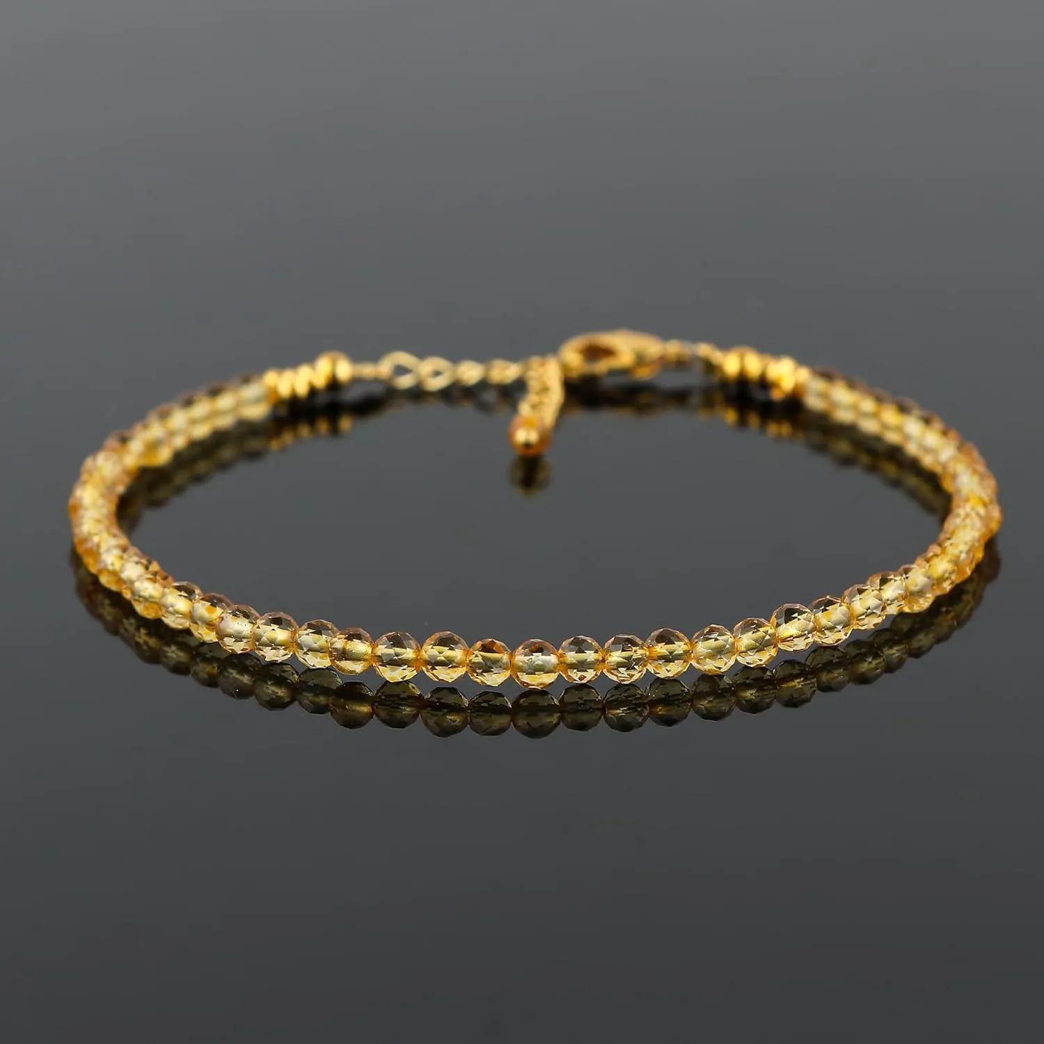 TGH Natural Citrine Beads Bracelet Micro Faceted 3-3.5 Beads Gemstones Jewelry For Her, Birthstone, Gold Plated Chain 8 inch, Valentine Day Gift (Citrine)