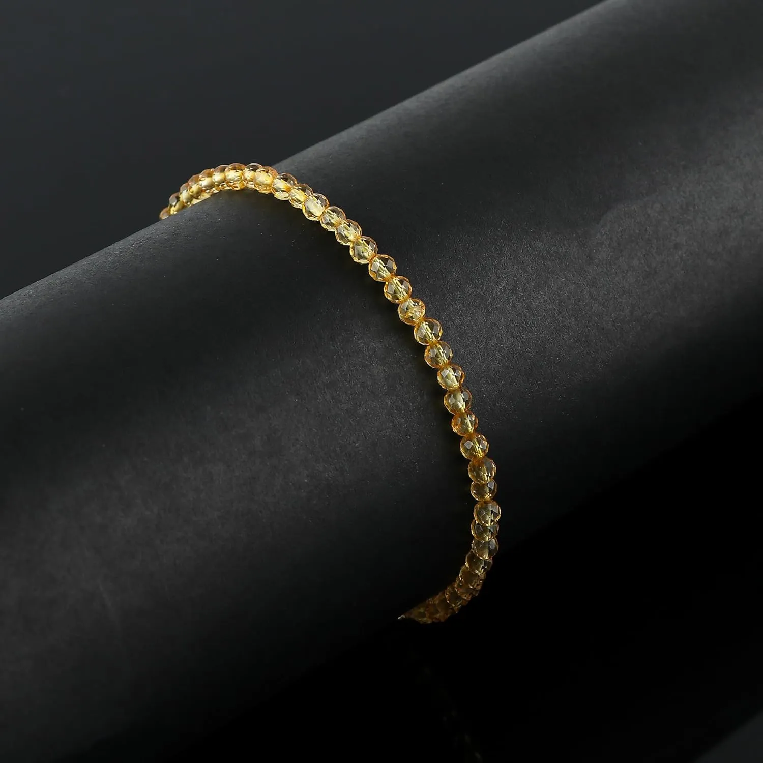 TGH Natural Citrine Beads Bracelet Micro Faceted 3-3.5 Beads Gemstones Jewelry For Her, Birthstone, Gold Plated Chain 8 inch, Valentine Day Gift (Citrine)