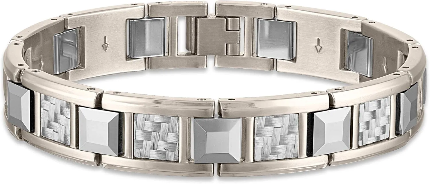 The Men's Corner Tungsten Stainless Steel Men's Bracelet with Fold Over Clasp, 8.5"