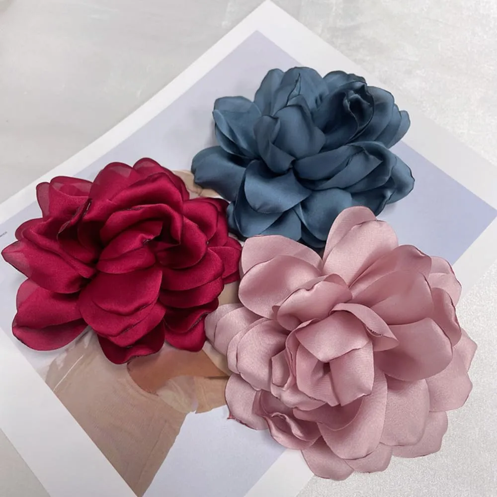 Thin Satin Rose Flower Large Brooch Lapel Pins Handmade Big Fabric Camellia Flowers Brooches Pin Classic for Women Wedding Party Banquet Dress Suit Clothes Accessories Jewelry Gifts 120mm