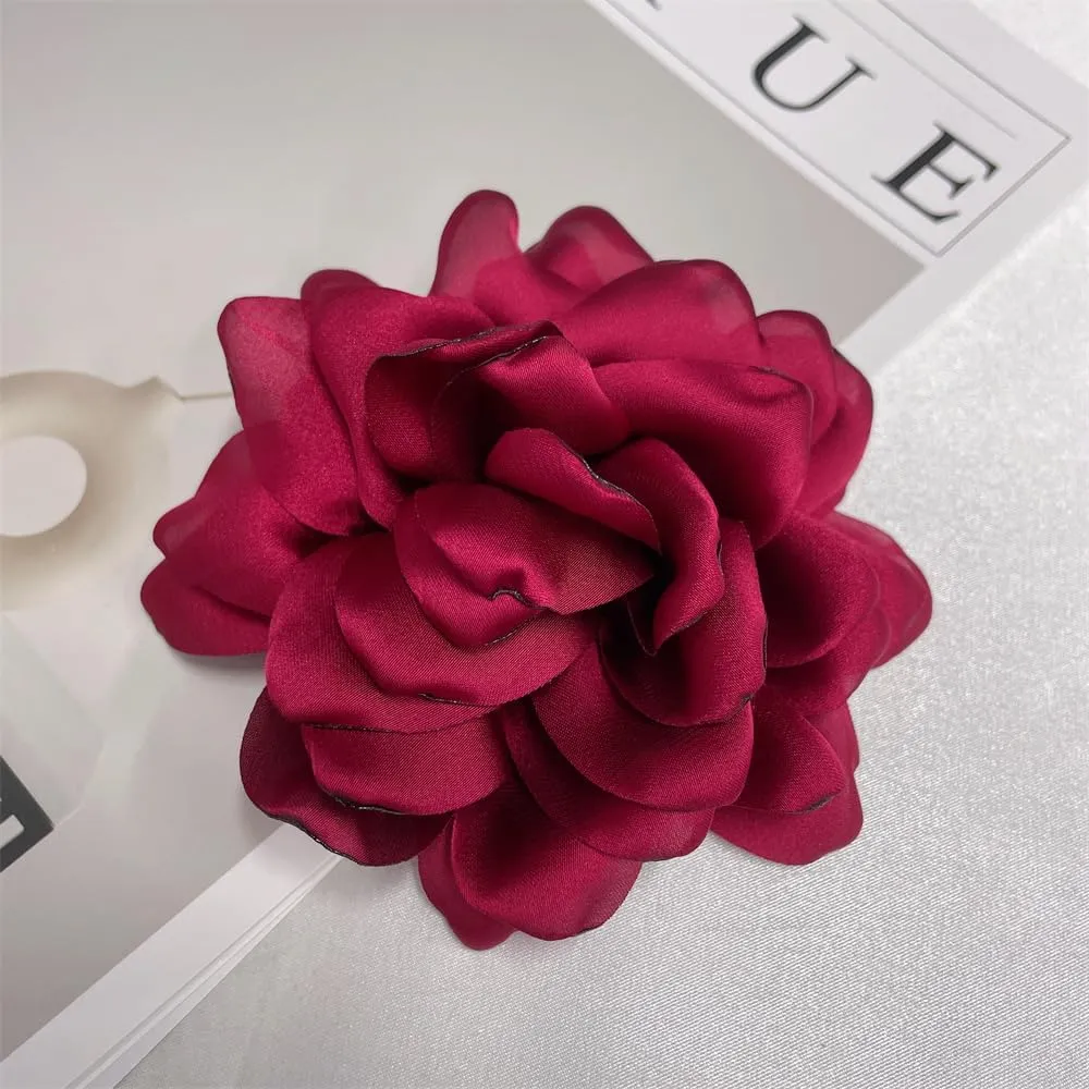 Thin Satin Rose Flower Large Brooch Lapel Pins Handmade Big Fabric Camellia Flowers Brooches Pin Classic for Women Wedding Party Banquet Dress Suit Clothes Accessories Jewelry Gifts 120mm