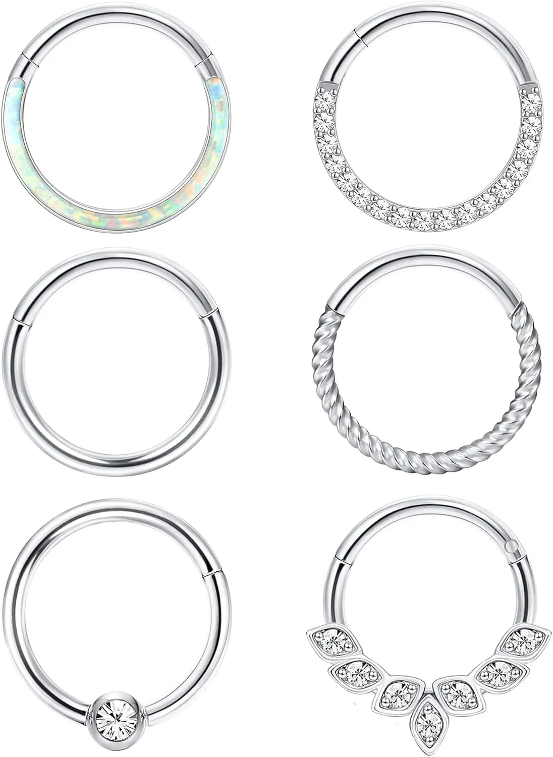 THUNARAZ 316L Surgical Steel Hinged Nose Rings Hoop 16G 18G Septum Rings for Women Men Clicker Cartilage Earrings Daith Helix Hoop Tragus Conch Piercing Jewelry 8mm 10mm