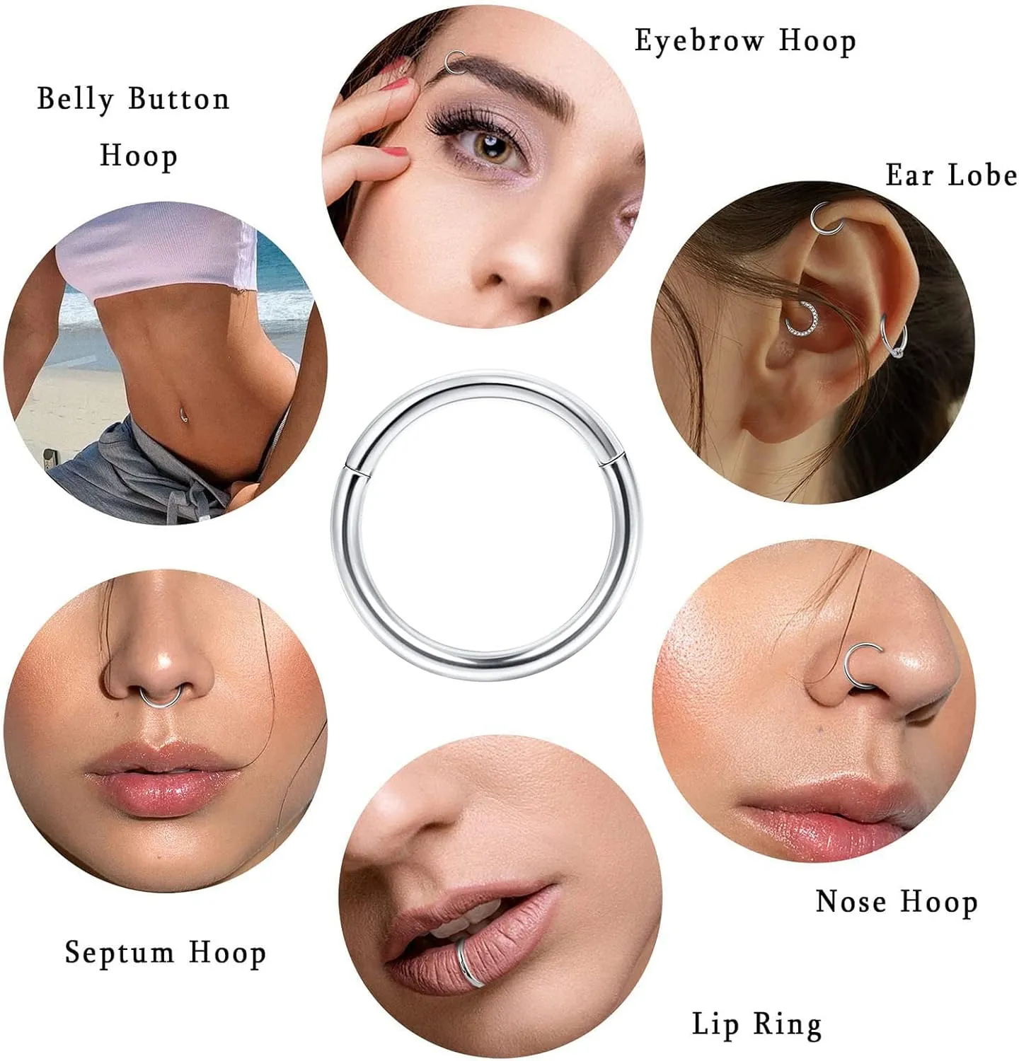 THUNARAZ 316L Surgical Steel Hinged Nose Rings Hoop 16G 18G Septum Rings for Women Men Clicker Cartilage Earrings Daith Helix Hoop Tragus Conch Piercing Jewelry 8mm 10mm