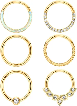 THUNARAZ 316L Surgical Steel Hinged Nose Rings Hoop 16G 18G Septum Rings for Women Men Clicker Cartilage Earrings Daith Helix Hoop Tragus Conch Piercing Jewelry 8mm 10mm