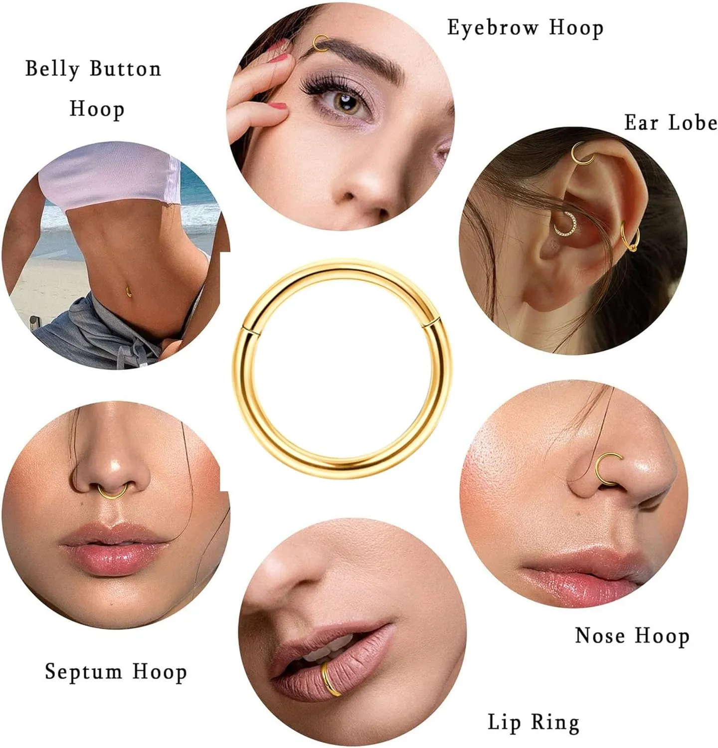 THUNARAZ 316L Surgical Steel Hinged Nose Rings Hoop 16G 18G Septum Rings for Women Men Clicker Cartilage Earrings Daith Helix Hoop Tragus Conch Piercing Jewelry 8mm 10mm