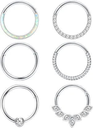 THUNARAZ 316L Surgical Steel Hinged Nose Rings Hoop 16G 18G Septum Rings for Women Men Clicker Cartilage Earrings Daith Helix Hoop Tragus Conch Piercing Jewelry 8mm 10mm