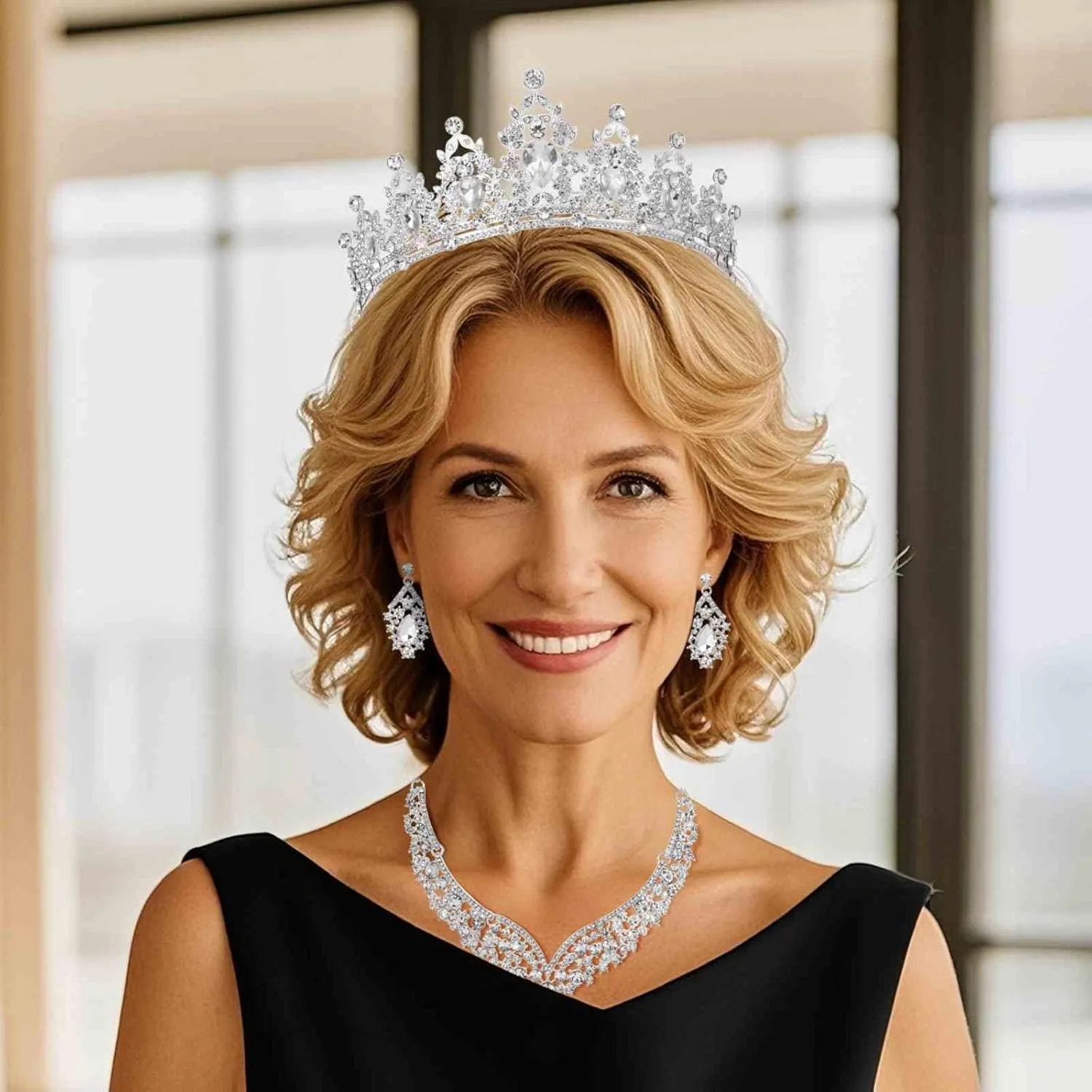 Tiaras Crown And Jewelry Sets for women,Tiaras Earrings and Necklace for Wedding, Birthday,Rhinestone Crystal Bridal Jewelry Sets for Costume Birthday Party Prom(A1)