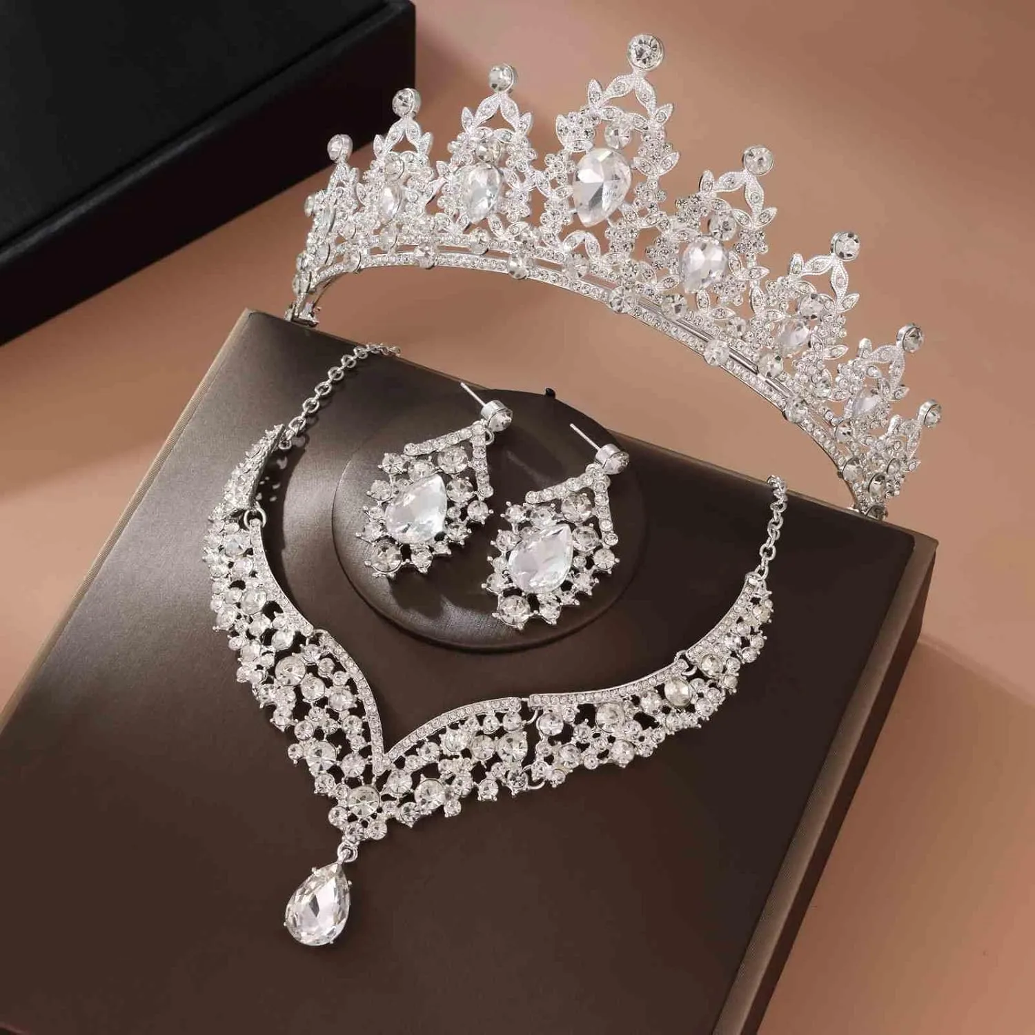 Tiaras Crown And Jewelry Sets for women,Tiaras Earrings and Necklace for Wedding, Birthday,Rhinestone Crystal Bridal Jewelry Sets for Costume Birthday Party Prom(A1)