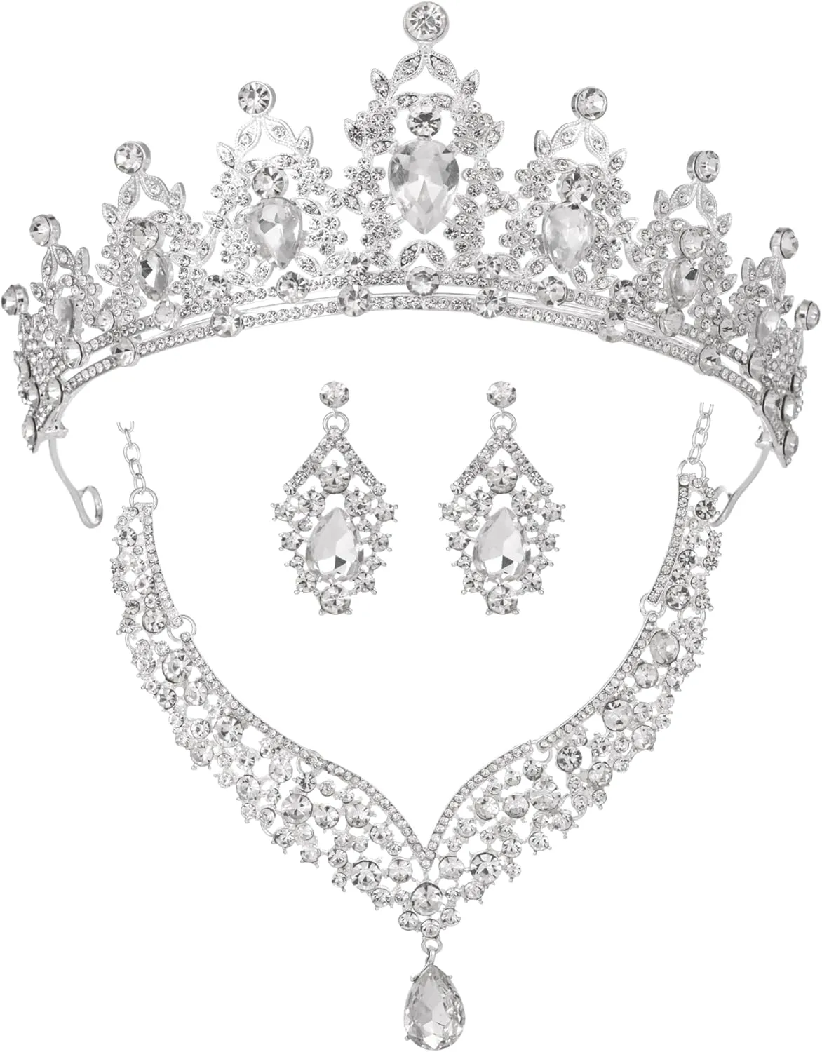 Tiaras Crown And Jewelry Sets for women,Tiaras Earrings and Necklace for Wedding, Birthday,Rhinestone Crystal Bridal Jewelry Sets for Costume Birthday Party Prom(A1)