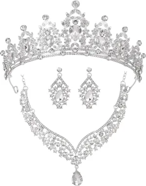 Tiaras Crown And Jewelry Sets for women,Tiaras Earrings and Necklace for Wedding, Birthday,Rhinestone Crystal Bridal Jewelry Sets for Costume Birthday Party Prom(A1)