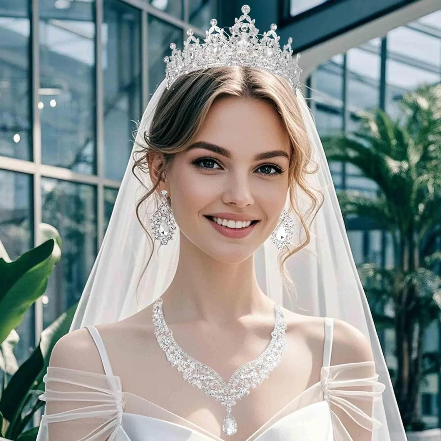 Tiaras Crown And Jewelry Sets for women,Tiaras Earrings and Necklace for Wedding, Birthday,Rhinestone Crystal Bridal Jewelry Sets for Costume Birthday Party Prom(A1)