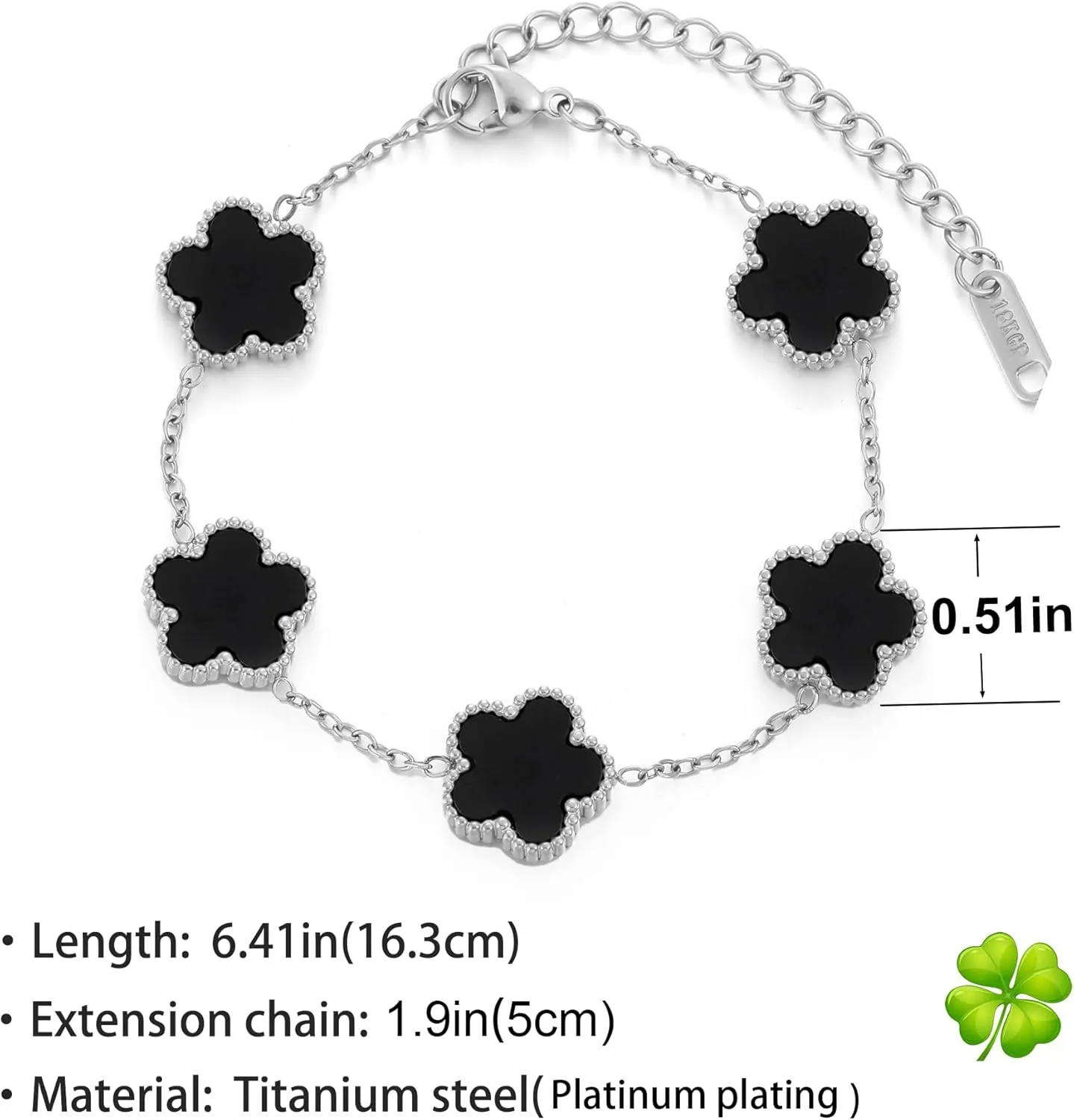 TICVSS Four Leaf Clover Bracelet for Women 18K Gold Plated Stainless Steel Lucky 4 Leaf Silver Chain Link Bracelet Jewelry Gift for Women