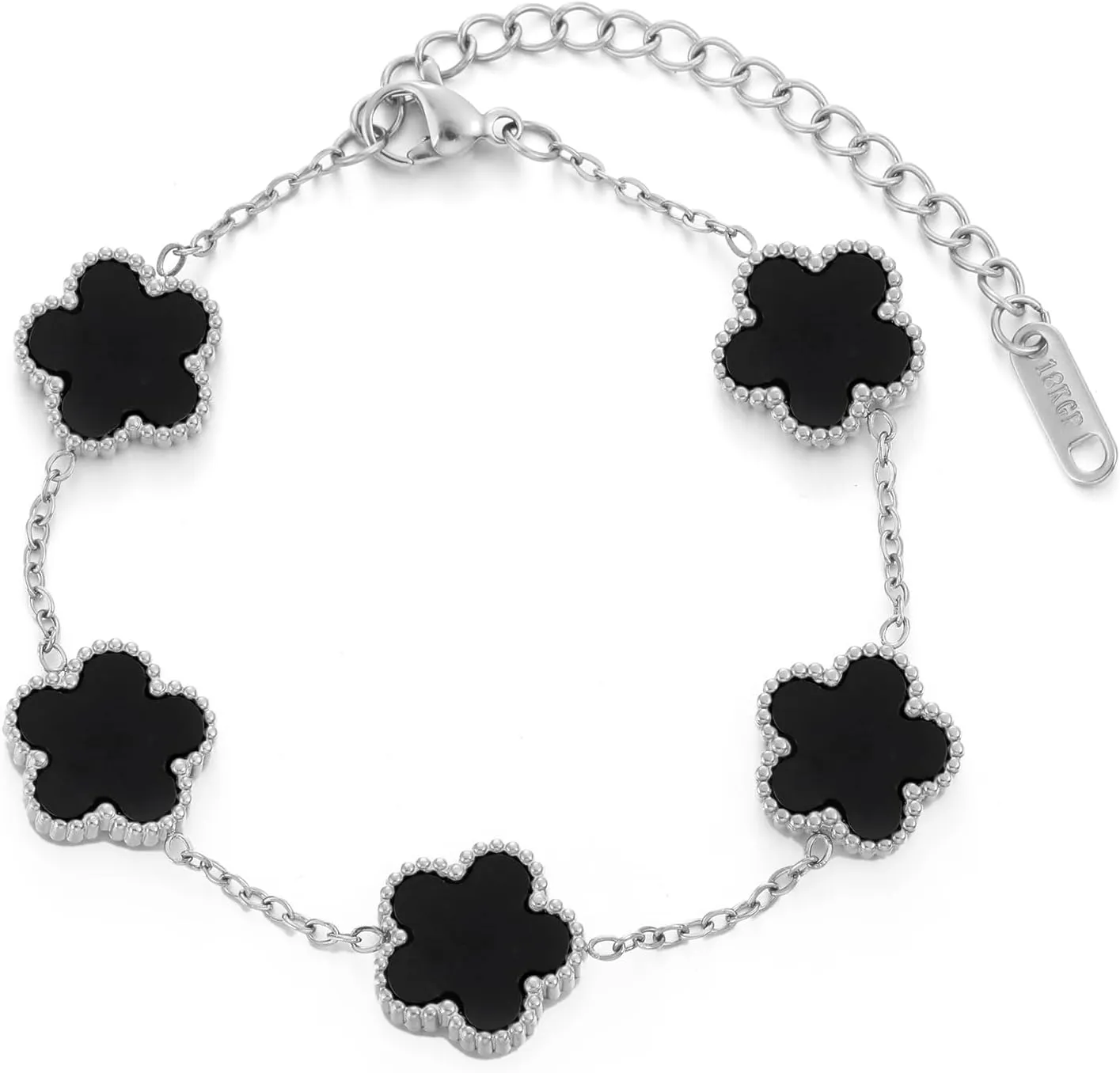 TICVSS Four Leaf Clover Bracelet for Women 18K Gold Plated Stainless Steel Lucky 4 Leaf Silver Chain Link Bracelet Jewelry Gift for Women