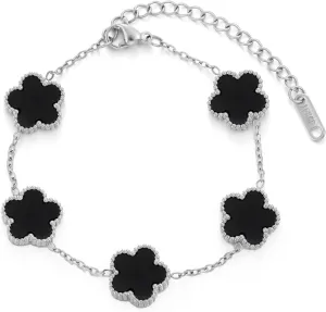 TICVSS Four Leaf Clover Bracelet for Women 18K Gold Plated Stainless Steel Lucky 4 Leaf Silver Chain Link Bracelet Jewelry Gift for Women