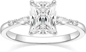 TIGRADE 3CT Engagement Ring for Women Radiant Cut Cubic Zirconia Wedding Band CZ Promise Anniversary Ring Size 3-12.5