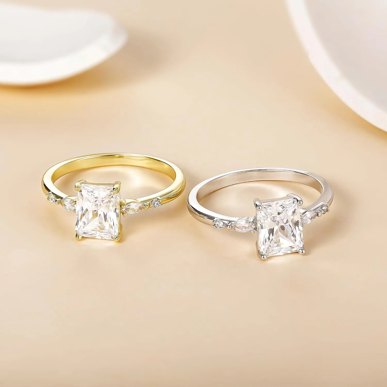 TIGRADE 3CT Engagement Ring for Women Radiant Cut Cubic Zirconia Wedding Band CZ Promise Anniversary Ring Size 3-12.5