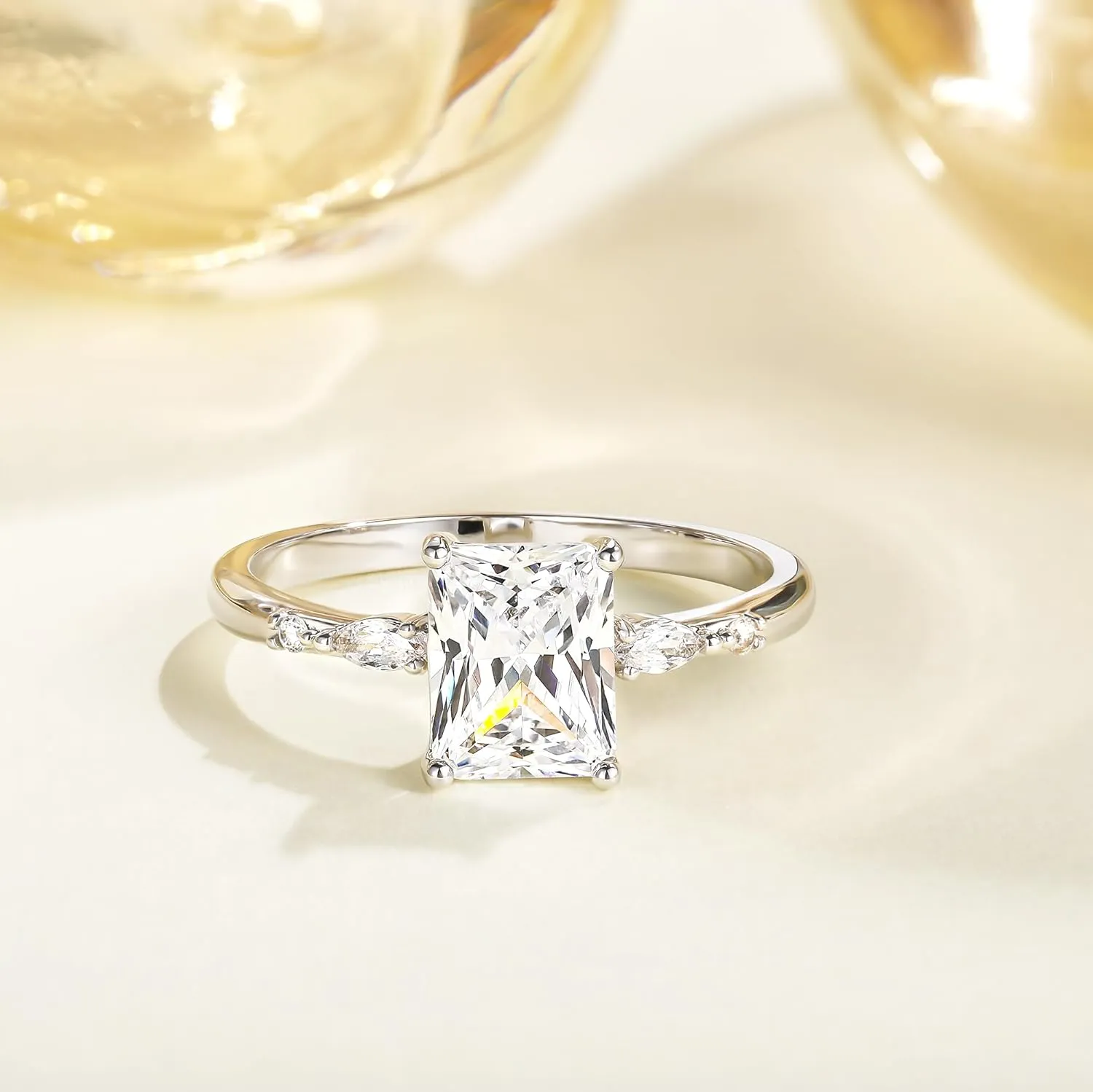 TIGRADE 3CT Engagement Ring for Women Radiant Cut Cubic Zirconia Wedding Band CZ Promise Anniversary Ring Size 3-12.5
