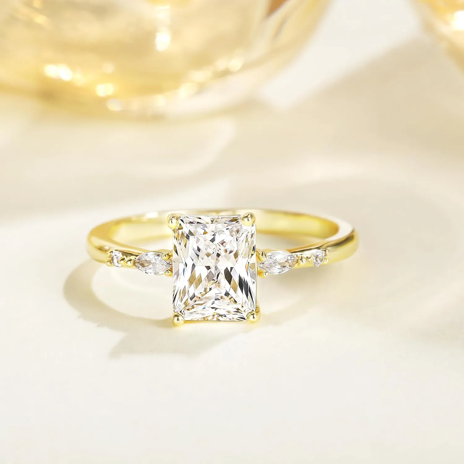 TIGRADE 3CT Engagement Ring for Women Radiant Cut Cubic Zirconia Wedding Band CZ Promise Anniversary Ring Size 3-12.5