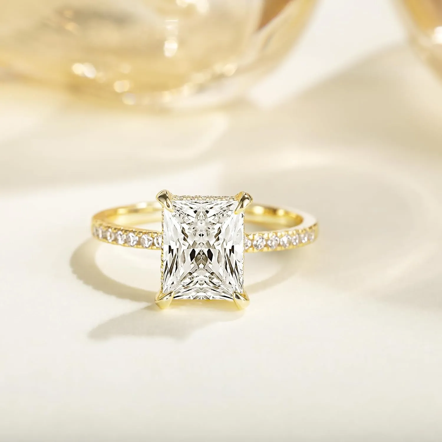 TIGRADE 4CT Engagement Ring for Women Radiant Cut Cubic Zirconia Wedding Band CZ Promise Anniversary Ring Size 3-13