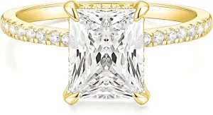 TIGRADE 4CT Engagement Ring for Women Radiant Cut Cubic Zirconia Wedding Band CZ Promise Anniversary Ring Size 3-13