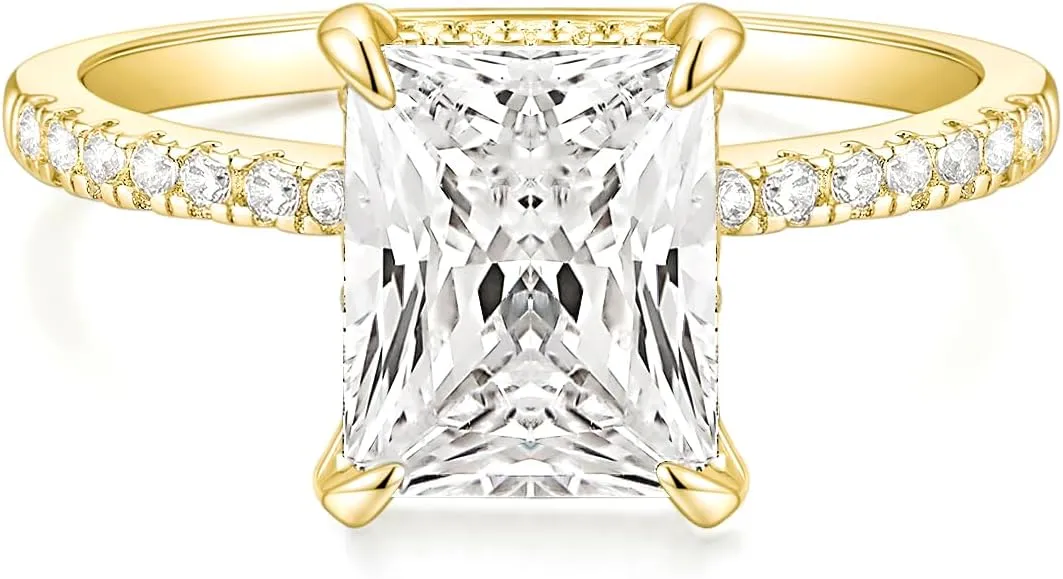 TIGRADE 4CT Engagement Ring for Women Radiant Cut Cubic Zirconia Wedding Band CZ Promise Anniversary Ring Size 3-13
