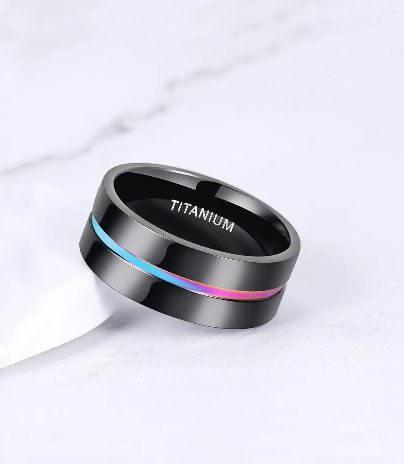 TIGRADE 5mm 7mm 9mm Rainbow Titanium Ring Colorful Thin Groove Wedding Band Couple Rings Size 3-14.5