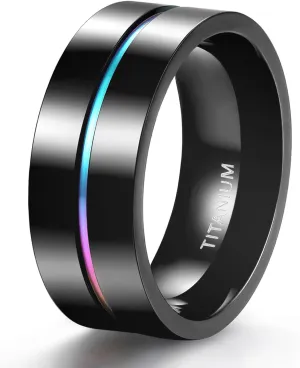 TIGRADE 5mm 7mm 9mm Rainbow Titanium Ring Colorful Thin Groove Wedding Band Couple Rings Size 3-14.5